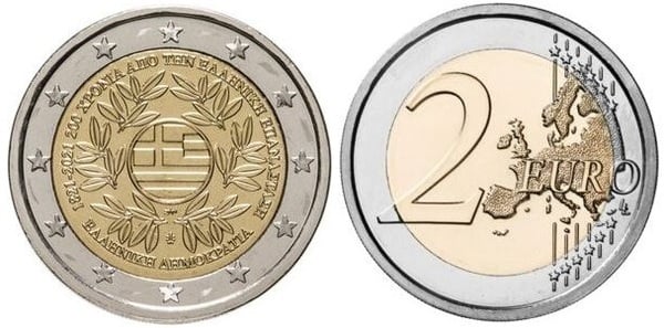 Photo of 2 euro (200 Aniversario de la Revolución Griega)
