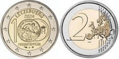 2 euros (Centenario de la introducción de monedas en francos luxemburgueses con la imagen del Feierstëppler) from Luxembourg