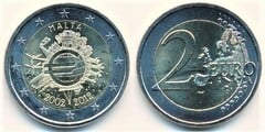 2 euro (10th Anniversary of Euro Circulation) from Malta