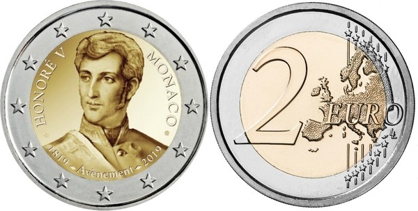 Photo of 2 euro (200 Aniversario de la Ascensión al Trono de Honoré V de Mónaco)