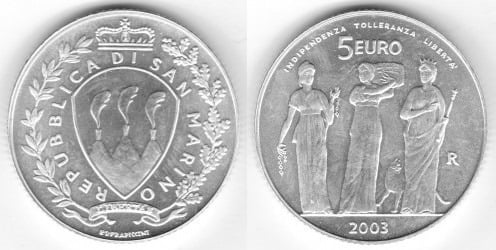 Photo of 5 euro (Independencia, Tolerancia, Libertad)