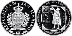 5 euro (500th Anniversary of the Death of Amerigo Vespucci) from San Marino