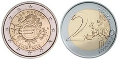 2 euro (10th Anniversary of Euro Circulation) from San Marino