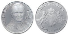 5 euro (Beatification of Pope John Paul II) from Vatican